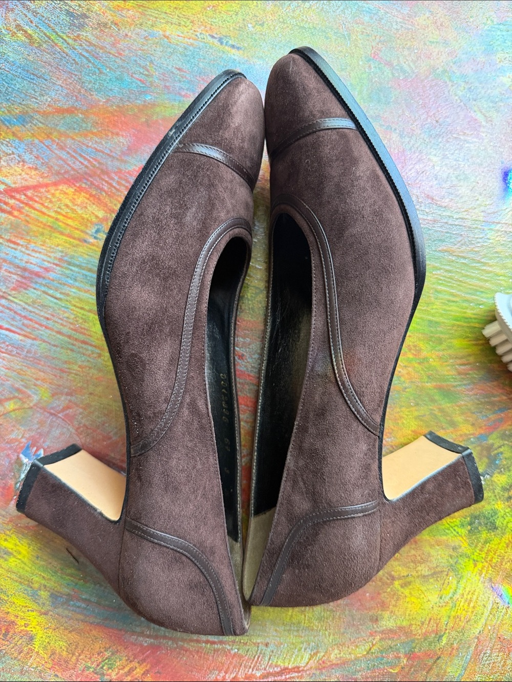 Salvatore Ferragamo Dark Brown Suede Block 3" Heel Pumps Shoes Sz. 8 Italy EUC - Picture 5 of 15